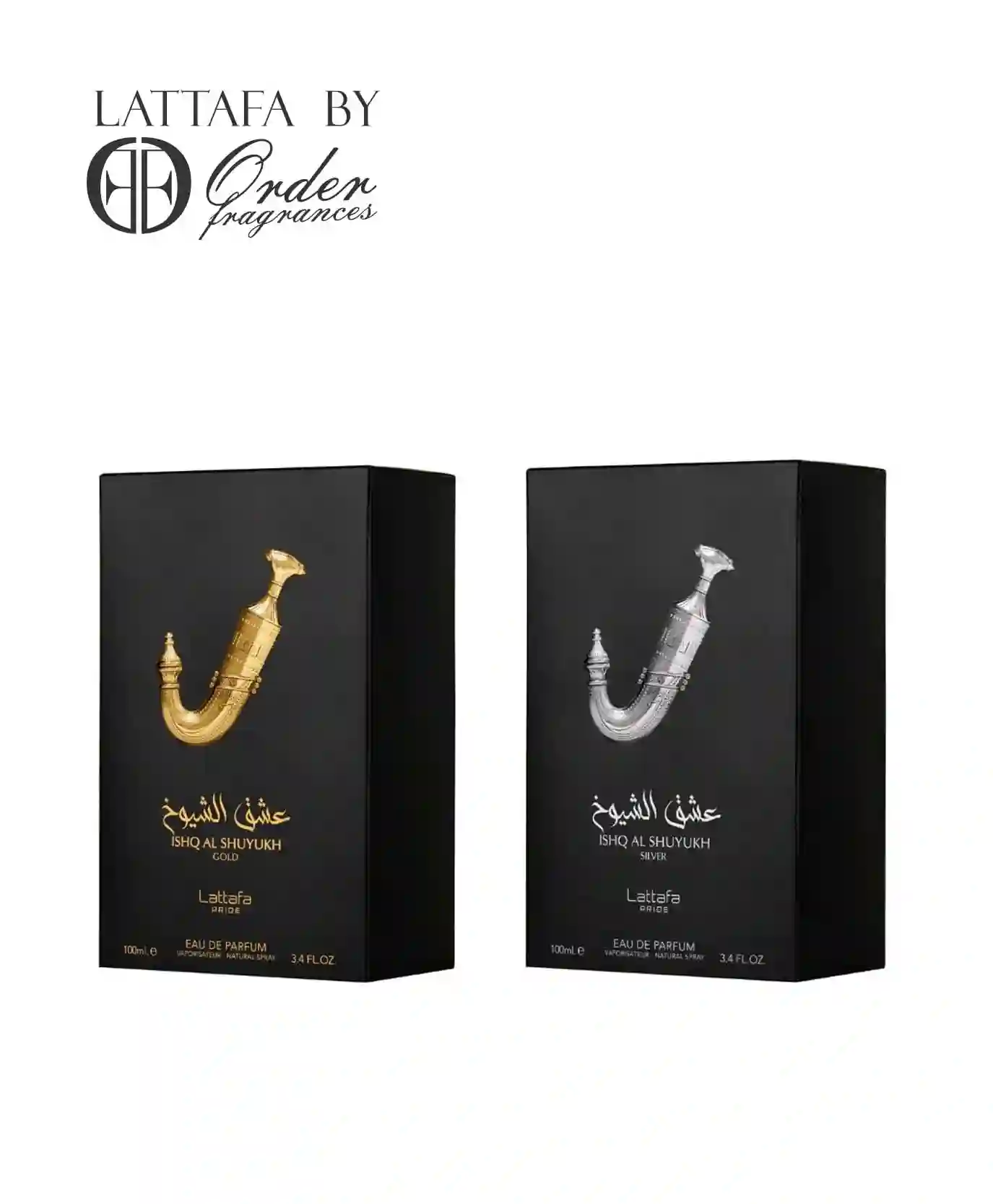 Lattafa Perfumes Pride Ishq Al Shuyukh for Unisex 2 Piece Eau de Parfum Gift Set (Gold + Silver) 3.4 Ounce/100 ml each